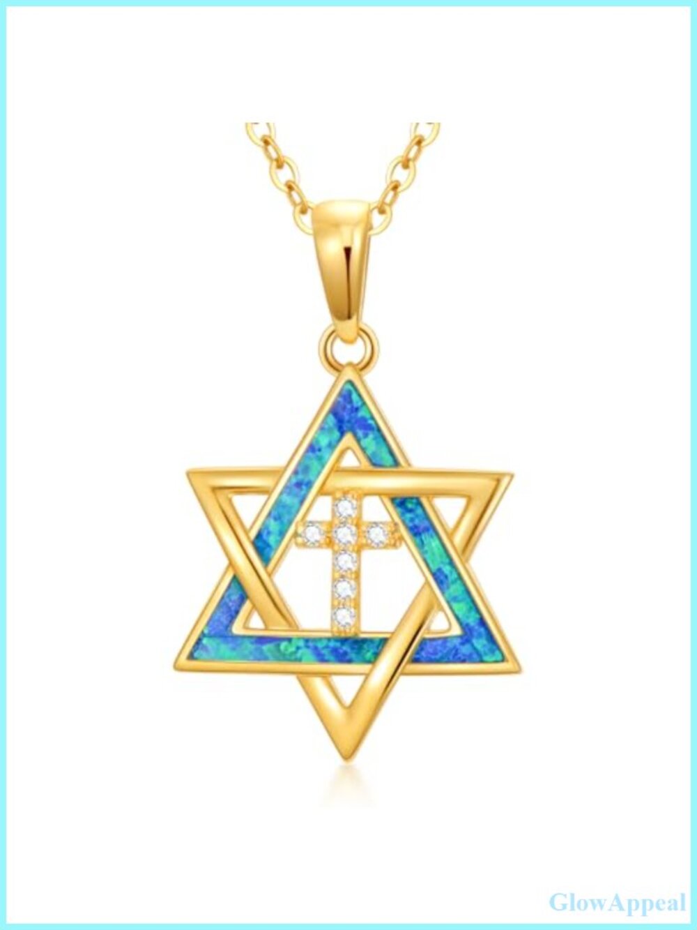 14k Solid Gold Star of David Opal Pendant Necklace Religious Jewelry